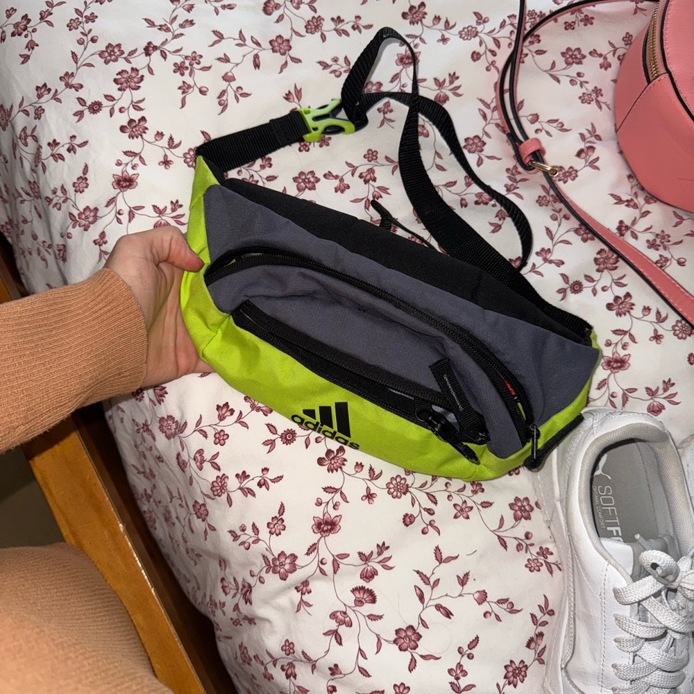 Adidas Neon Green and Gray Belt Bag